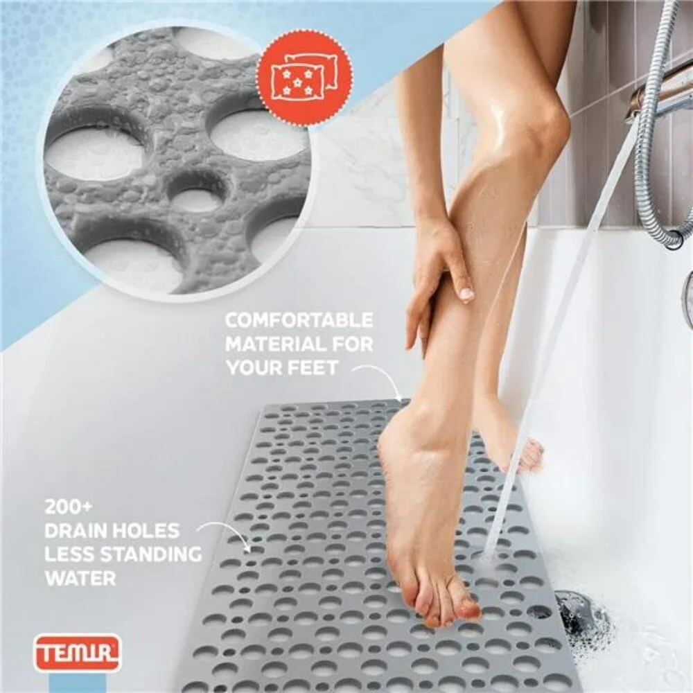 Non Slip Bath Mat for Shower Tub with Suction Cups Washable Gray 30x17 Inches